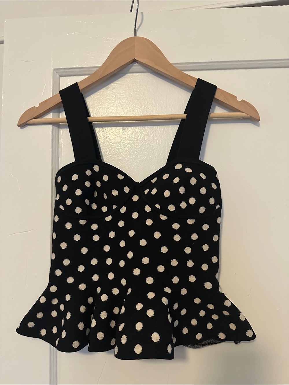Express Black and White Polka Dot Peplum Tank